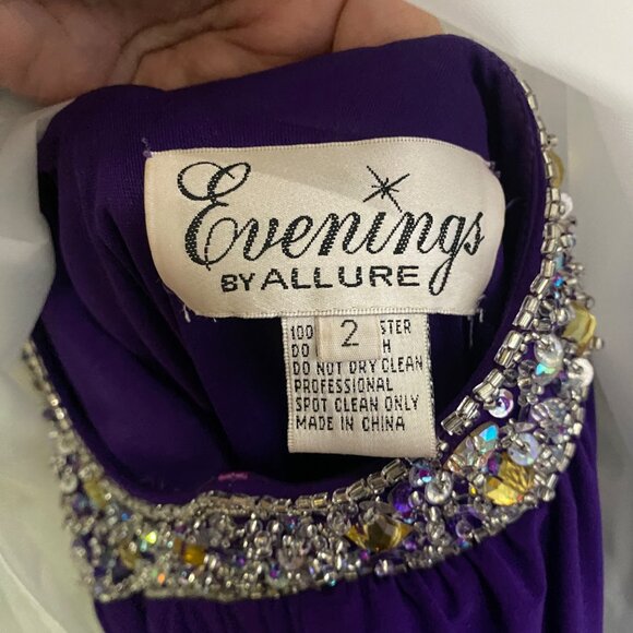 Evenings by Allure One-Shoulder Purple Evening Gown w/ Beaded  Side Back Cutout - Picture 6 of 12